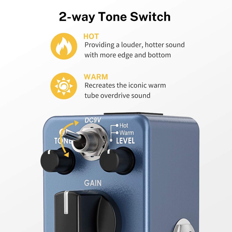 Donner Overdrive Guitar Pedal, Blues Drive Vintage Overdrive Effect Warm/Hot Modes for Pedal Boards Electric Guitar, True Bypass - Image 4